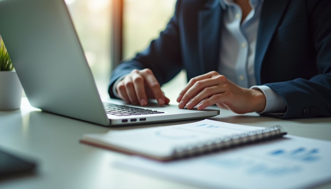 Small business owner managing bookkeeping on laptop